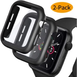 Deilin 2 Packs Hard PC Case Compatible With Apple Watch Series 5 Series 4 44mm Buit In 9H Tempered Glass Screen Protector, Slim Bumper Cover Overall Protective Scratch Resistant For Iwatch Series 5/4