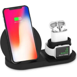 Wireless Charger, 3 In 1 Charging Station For Apple, Wireless Charging Stand Apple Watch Charger For Apple Watch And IPhone Airpod Compatible For IPhone X/XS/XR/Xs Max/8 Plus IWatch Airpods-Black