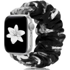 Scrunchie Watch Band Compatible With Apple Watch Band 38mm 40mm 42mm 44mm, Soft Replacement Elastic Wristband Compatible For IWatch Series 5 4 3 2 1 (D-Black Flower 38mm 40mm S)