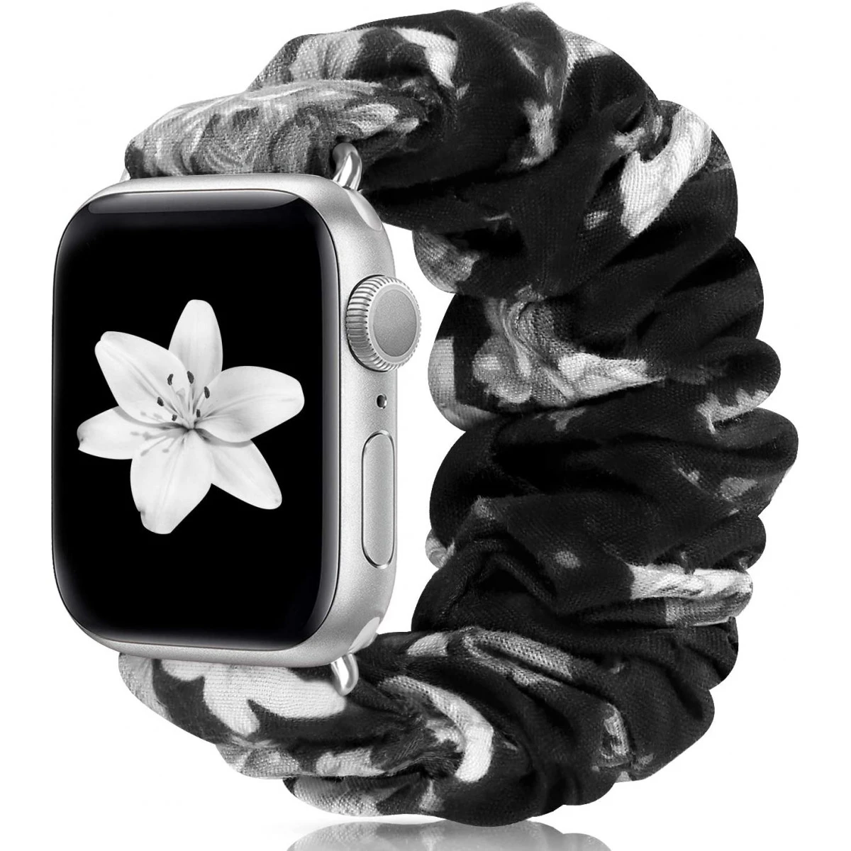 Scrunchie Watch Band Compatible With Apple Watch Band 38mm 40mm 42mm 44mm, Soft Replacement Elastic Wristband Compatible For IWatch Series 5 4 3 2 1 (D-Black Flower 38mm 40mm S) 3 Scrunchie Watch Band Compatible With Apple Watch Band 38mm 40mm 42mm 44mm, Soft Replacement Elastic Wristband Compatible For IWatch Series 5 4 3 2 1 (D-Black Flower 38mm 40mm S)